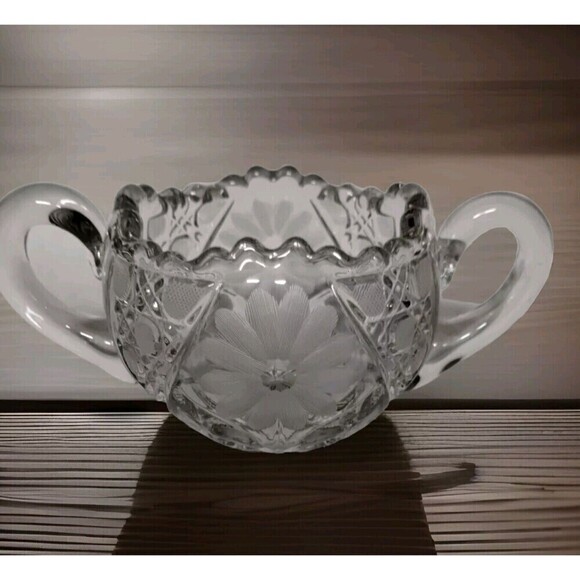 Brilliant Cut Crystal Glass‎ Cream and Sugar Set - Sawtooth Rim Vintage - Picture 2 of 10